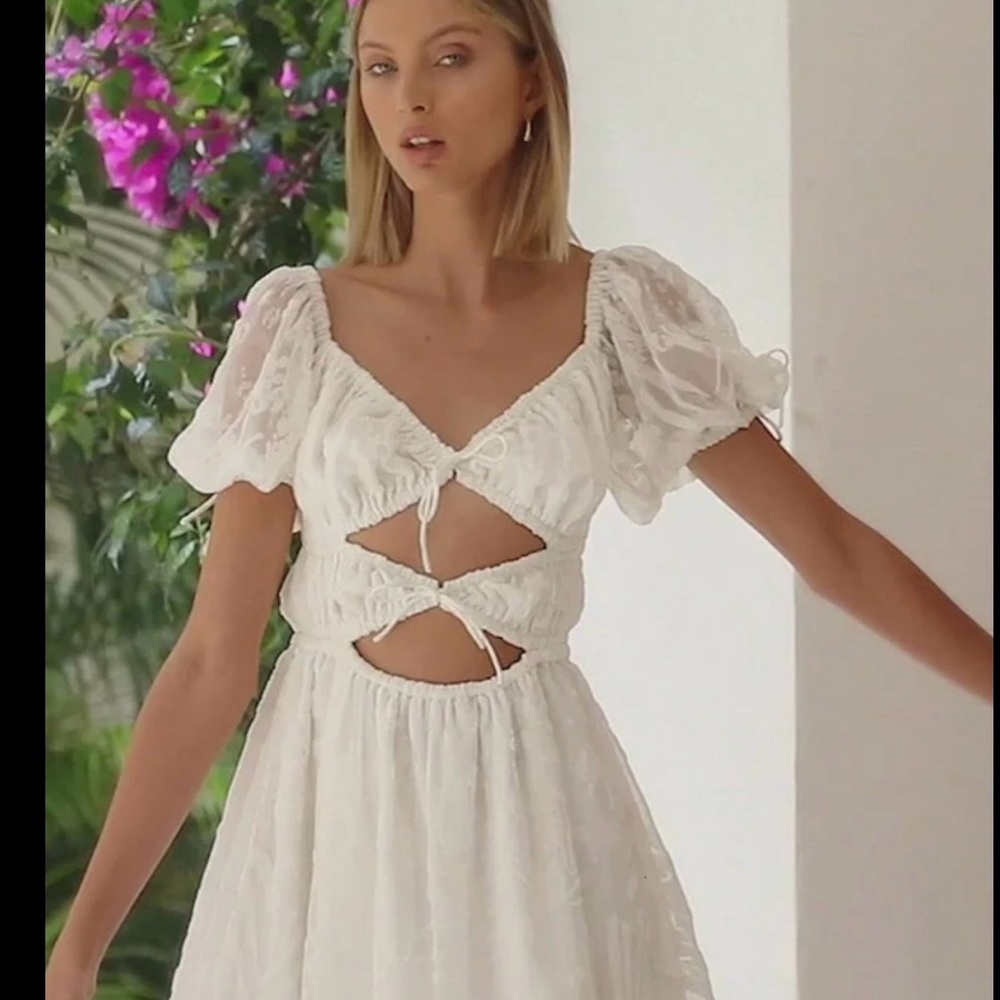Sabo Skirt White Cut Out Tie Front Mini Dress